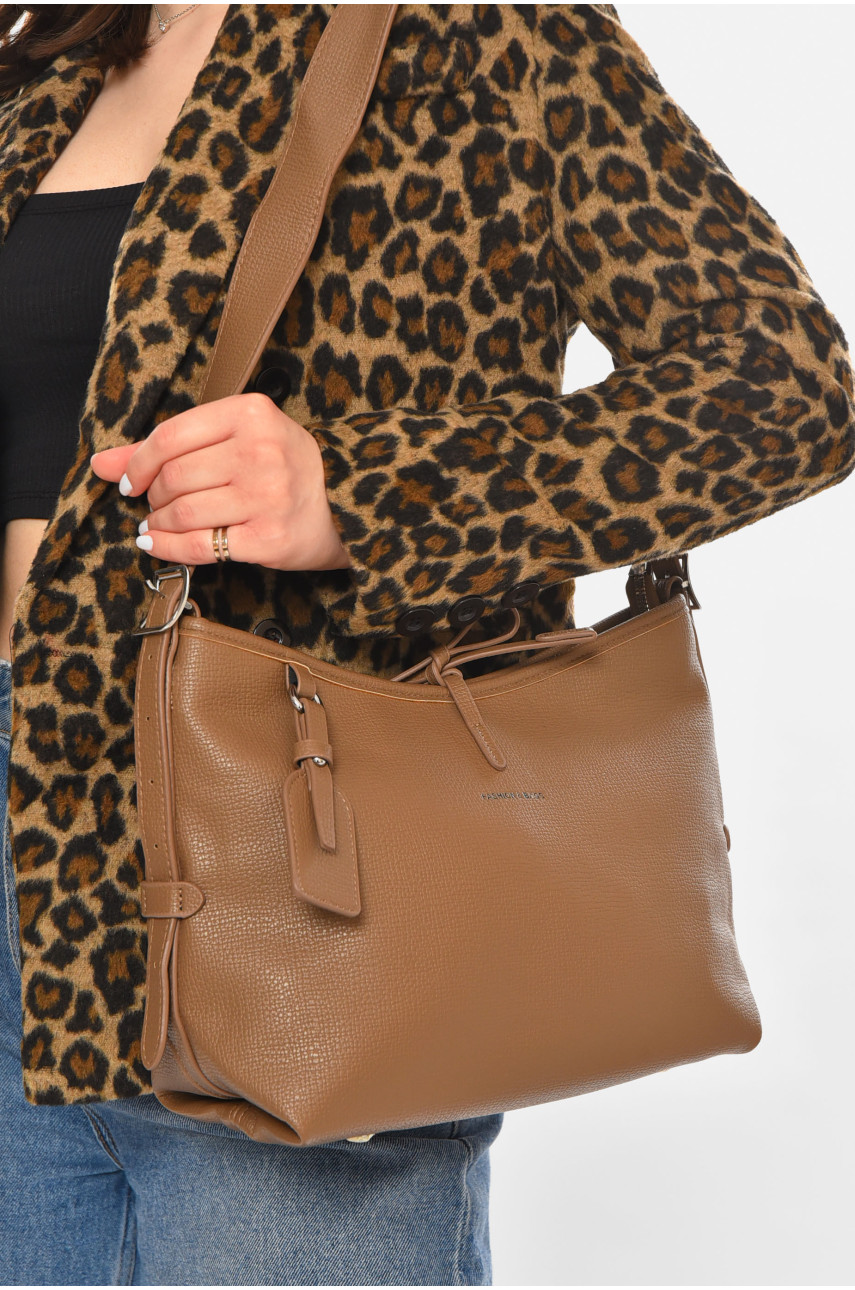 Сумка женская из экокожи темно-бежевого цвета 757 213236