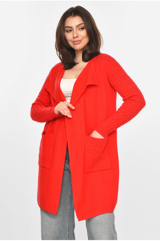 Кардиган жіночий однотонний червоного кольору PM9264 213251