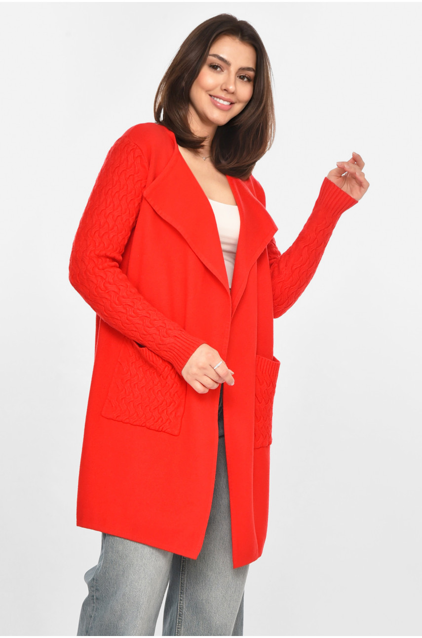 Кардиган жіночий однотонний червоного кольору PM9264 213251