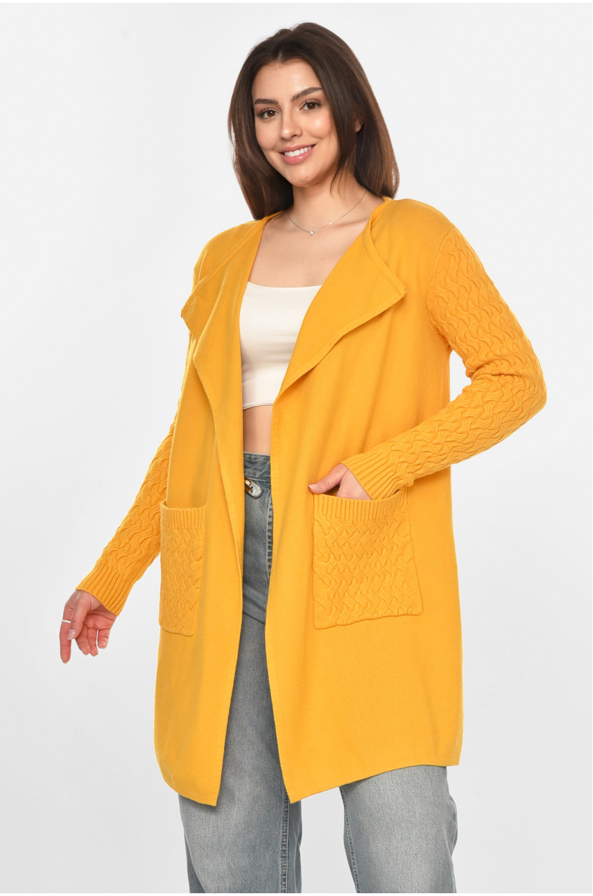 Кардиган жіночий однотонний гірчичного кольору PM9264 213252