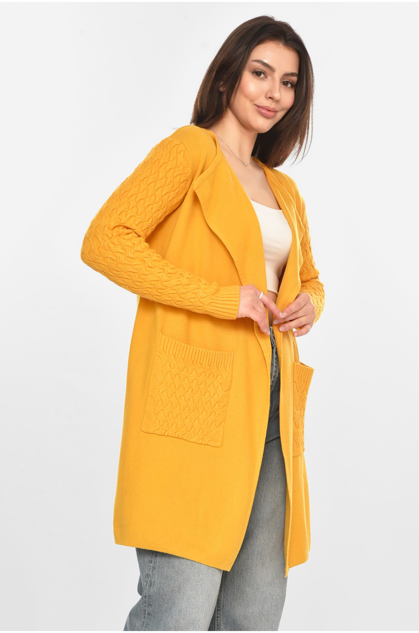 Кардиган жіночий однотонний гірчичного кольору PM9264 213252