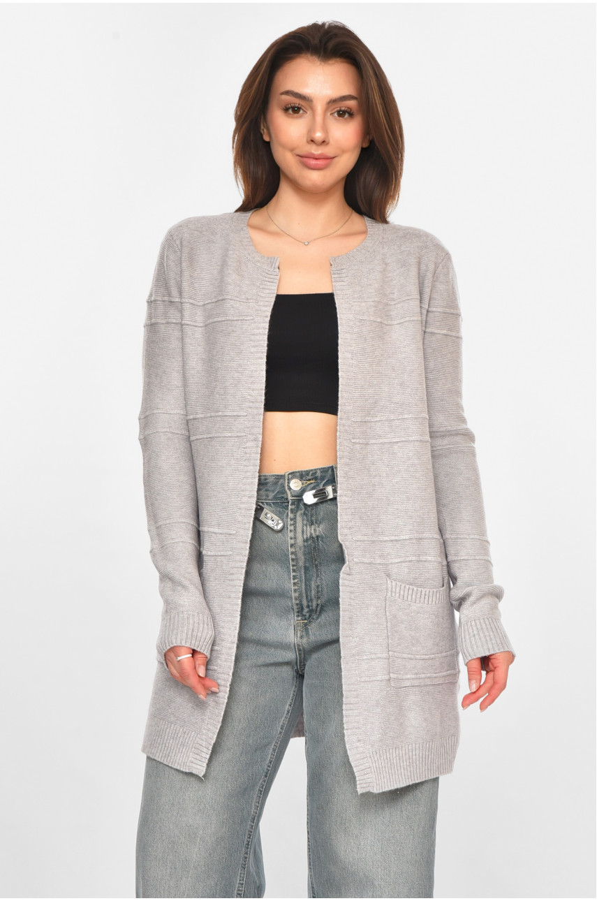 Кардиган жіночий однотонний сірого кольору PM8626 213271