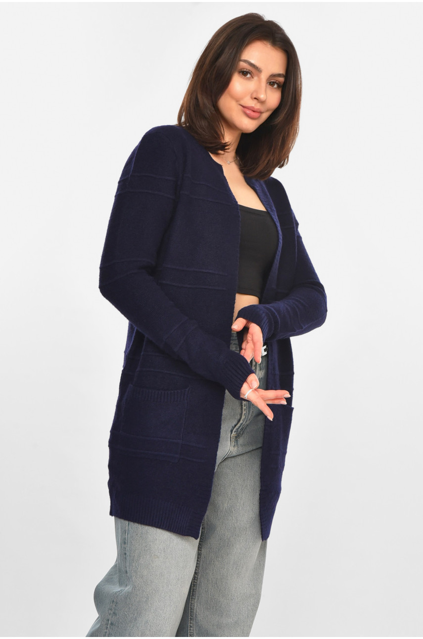 Кардиган женский однотонный тёмно-синего цвета PM8626 213273