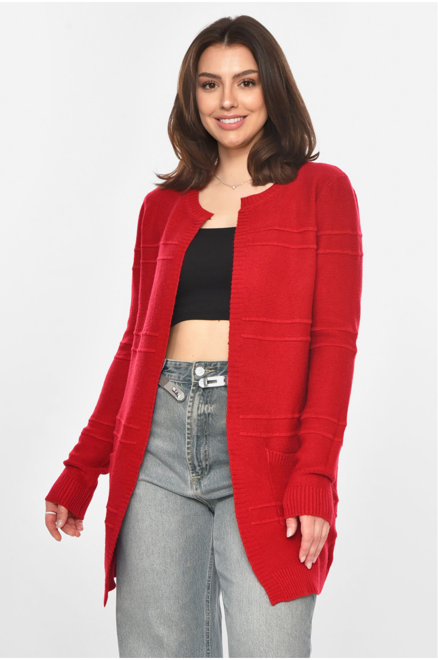 Кардиган жіночий однотонний червоного кольору PM8626 213274