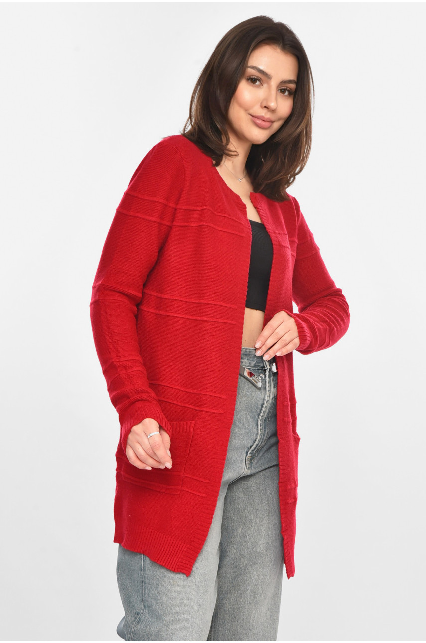 Кардиган жіночий однотонний червоного кольору PM8626 213274