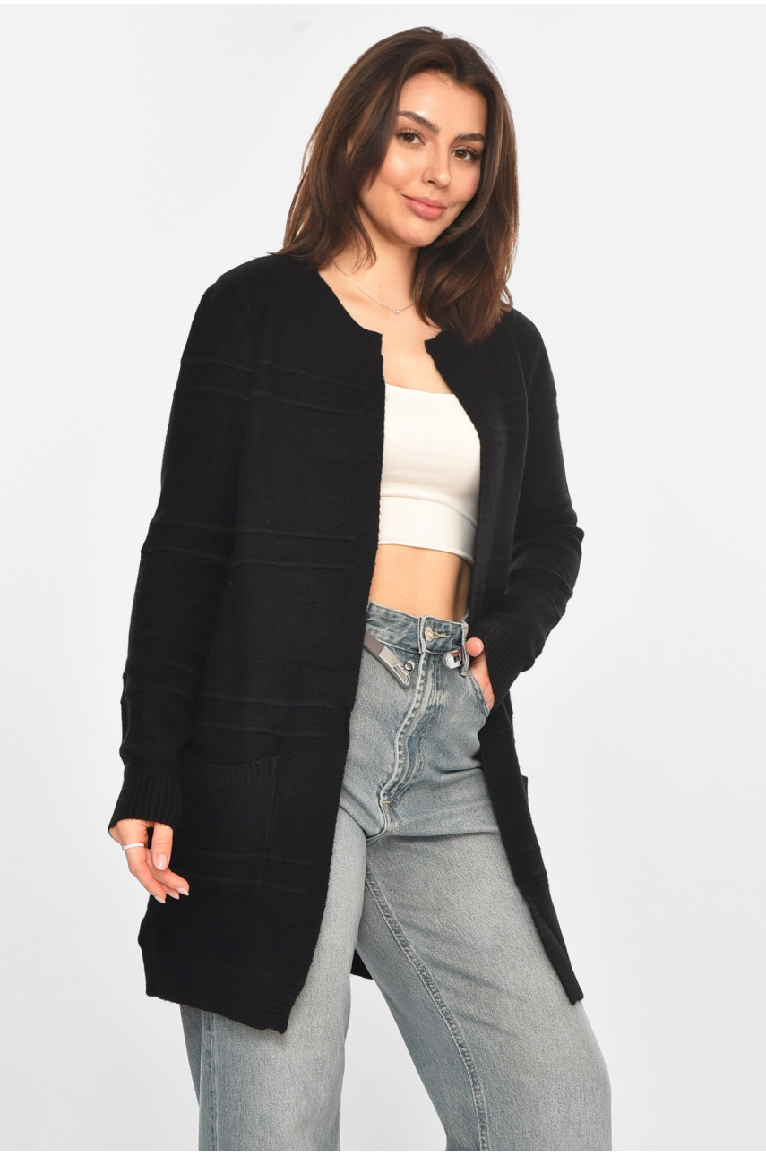 Кардиган женский однотонный черного цвета PM8626 213276