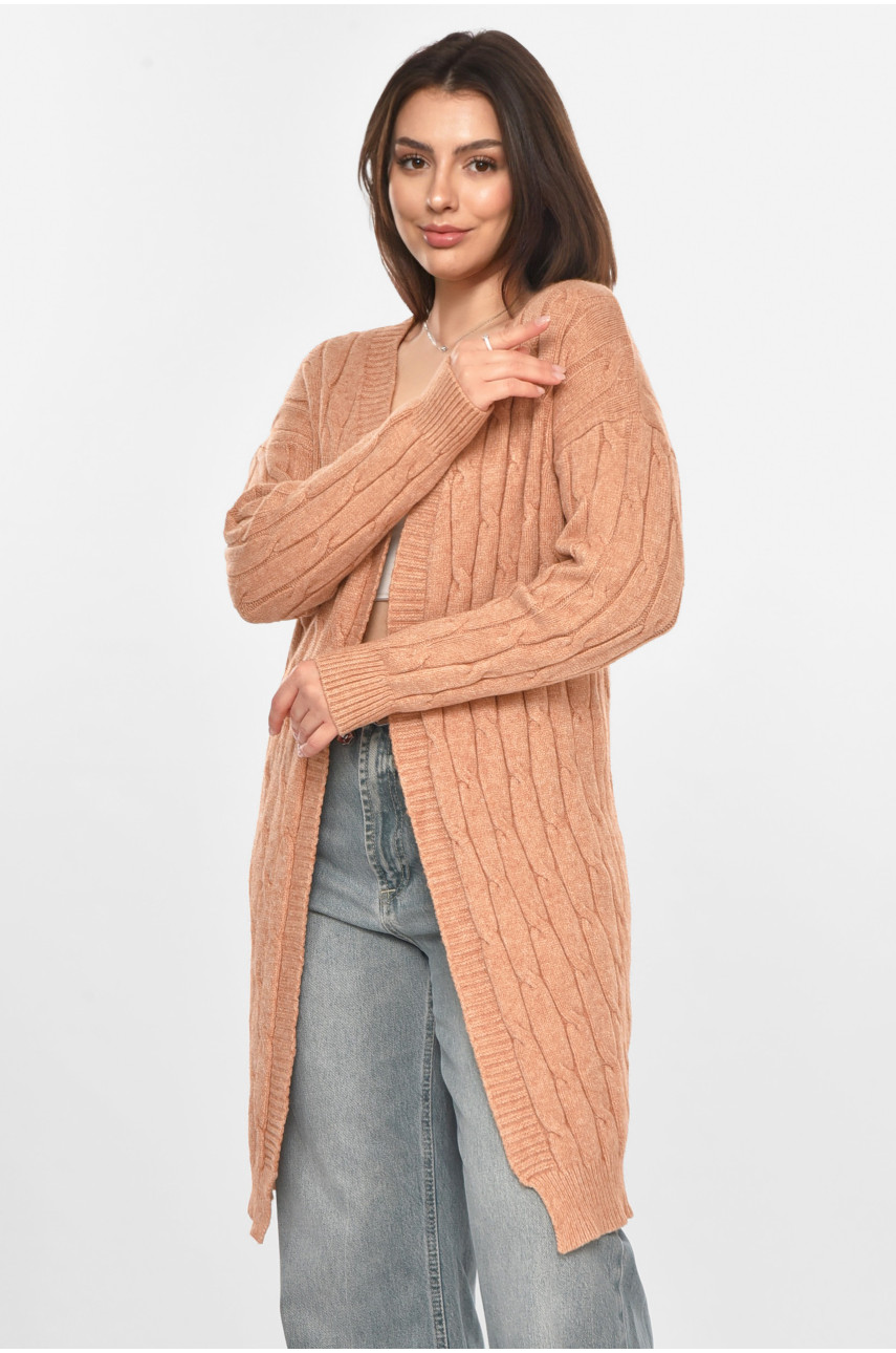 Кардиган жіночий однотонний темно-бежевого кольору PM9244 213284