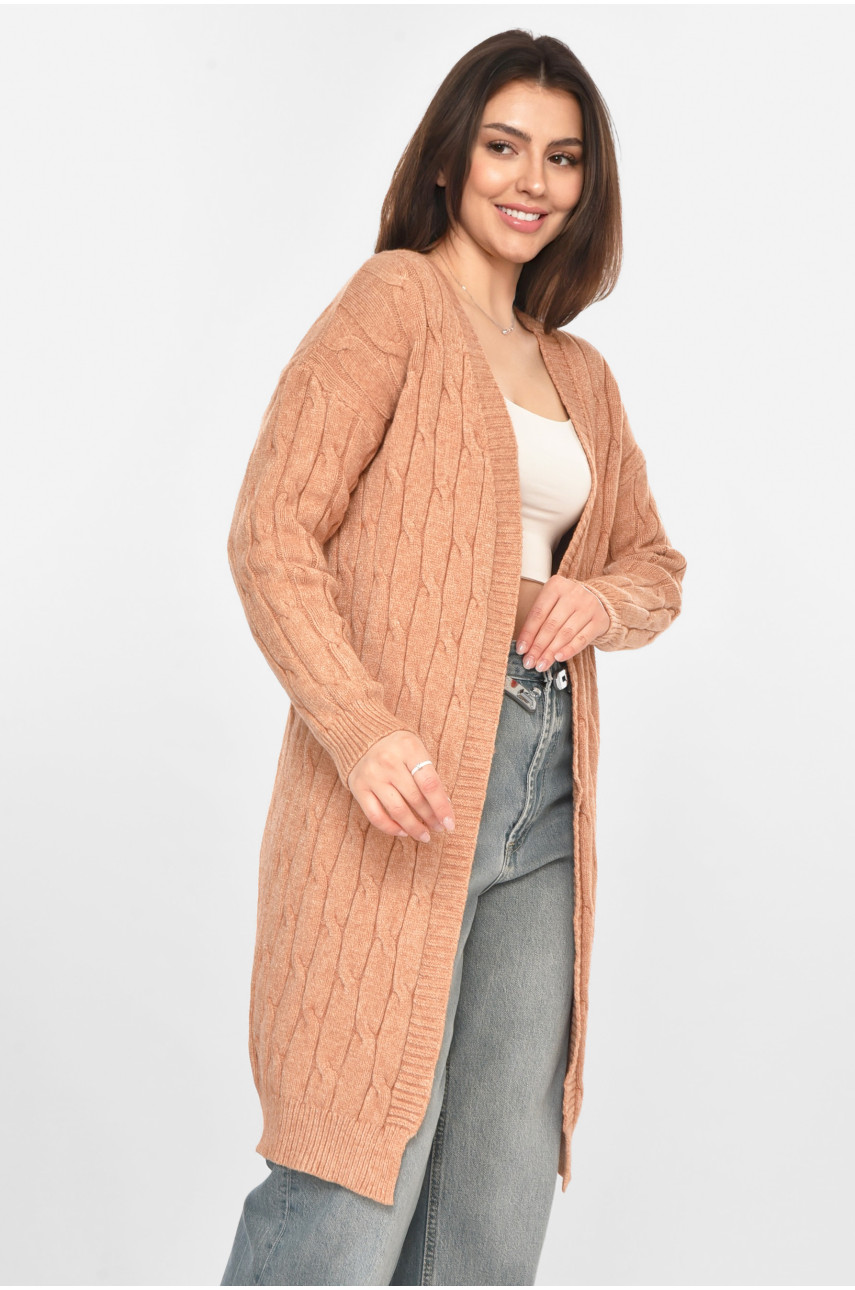 Кардиган женский однотонный тёмно-бежевого цвета PM9244 213284