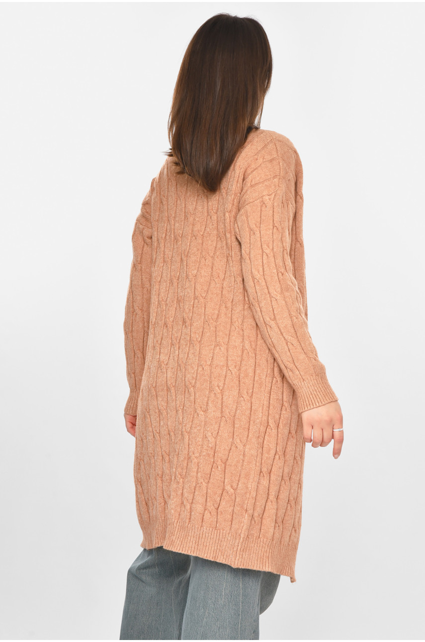 Кардиган женский однотонный тёмно-бежевого цвета PM9244 213284