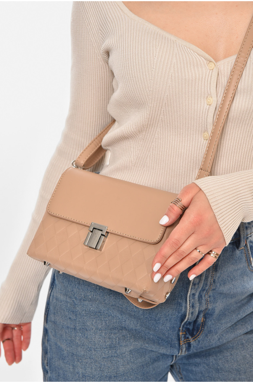 Сумка женская из экокожи бежевого цвета 386 213304