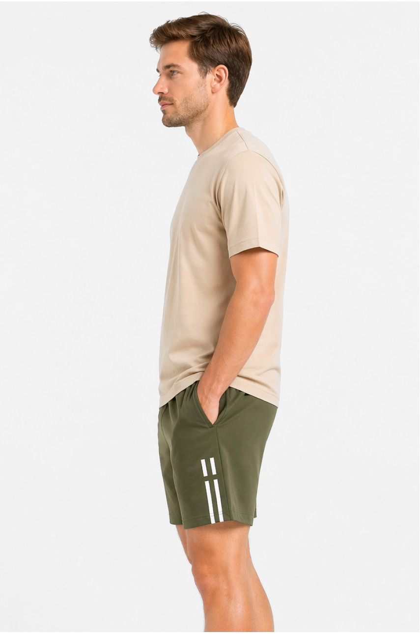 Шорти чоловічі однотонні кольору хакі 213325