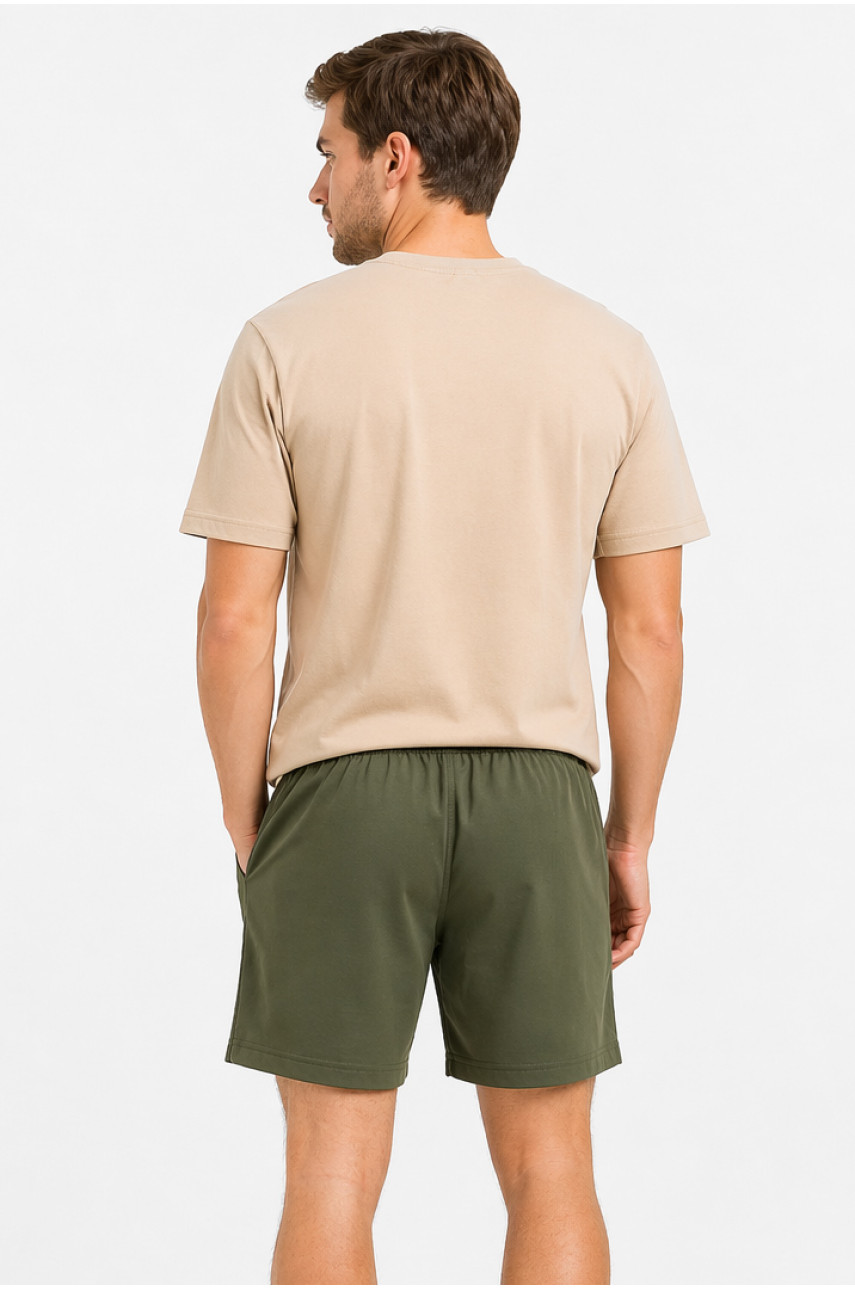 Шорти чоловічі однотонні кольору хакі 213325