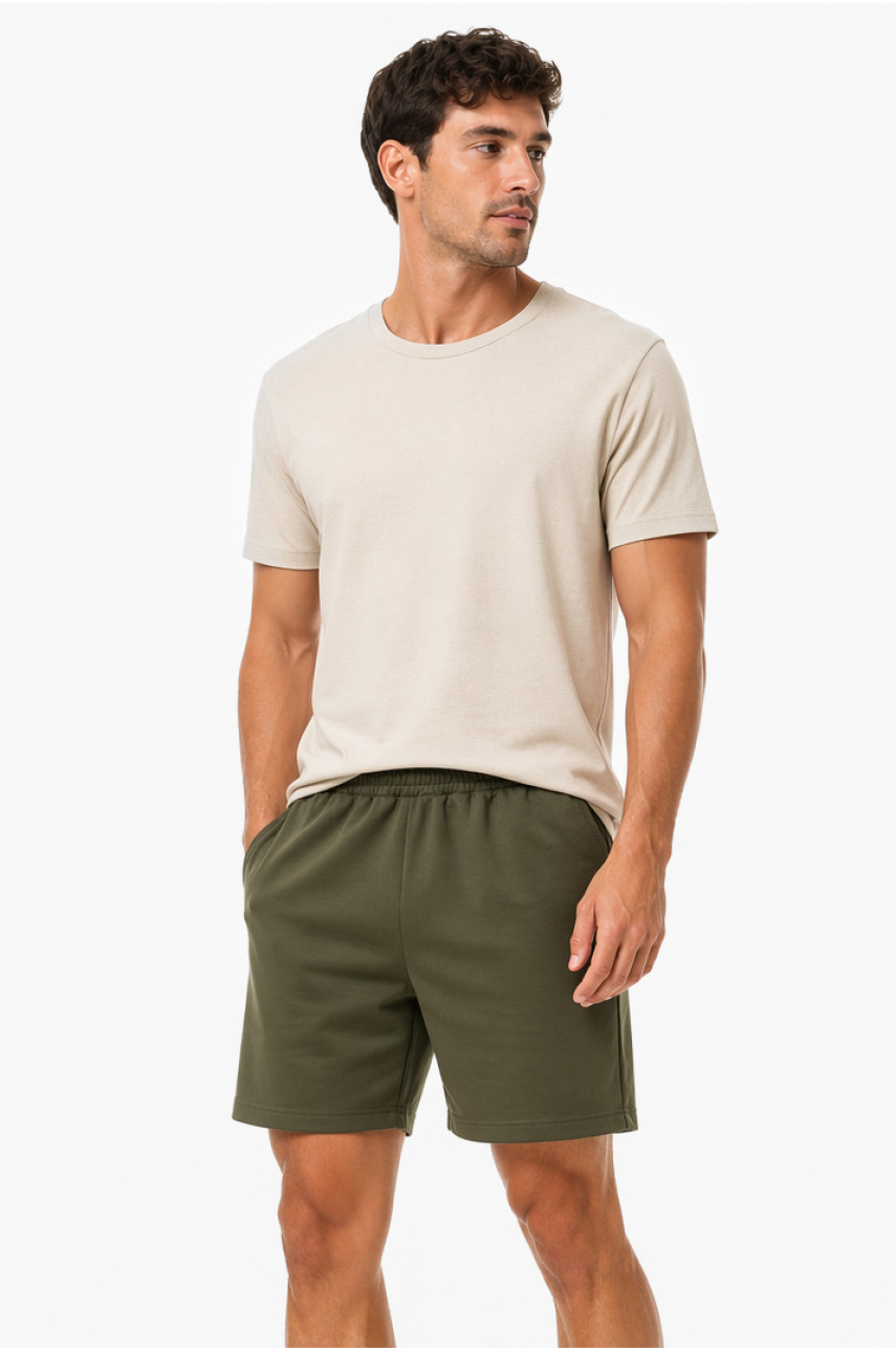 Шорти чоловічі однотонні темно-зеленого кольору 213331