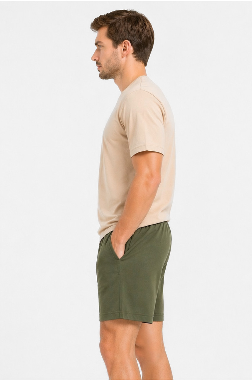 Шорти чоловічі однотонні темно-зеленого кольору 213335