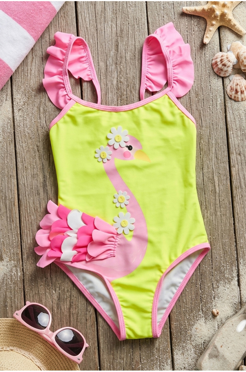 Купальник детский слитный для девочки желтого цвета с принтом 978 213361