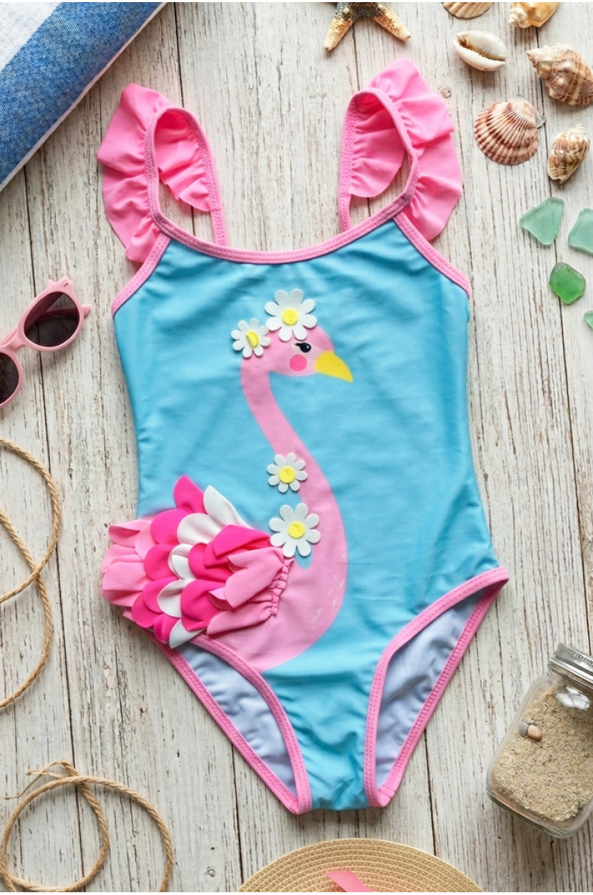 Купальник детский слитный для девочки голубого цвета с принтом 978 213371