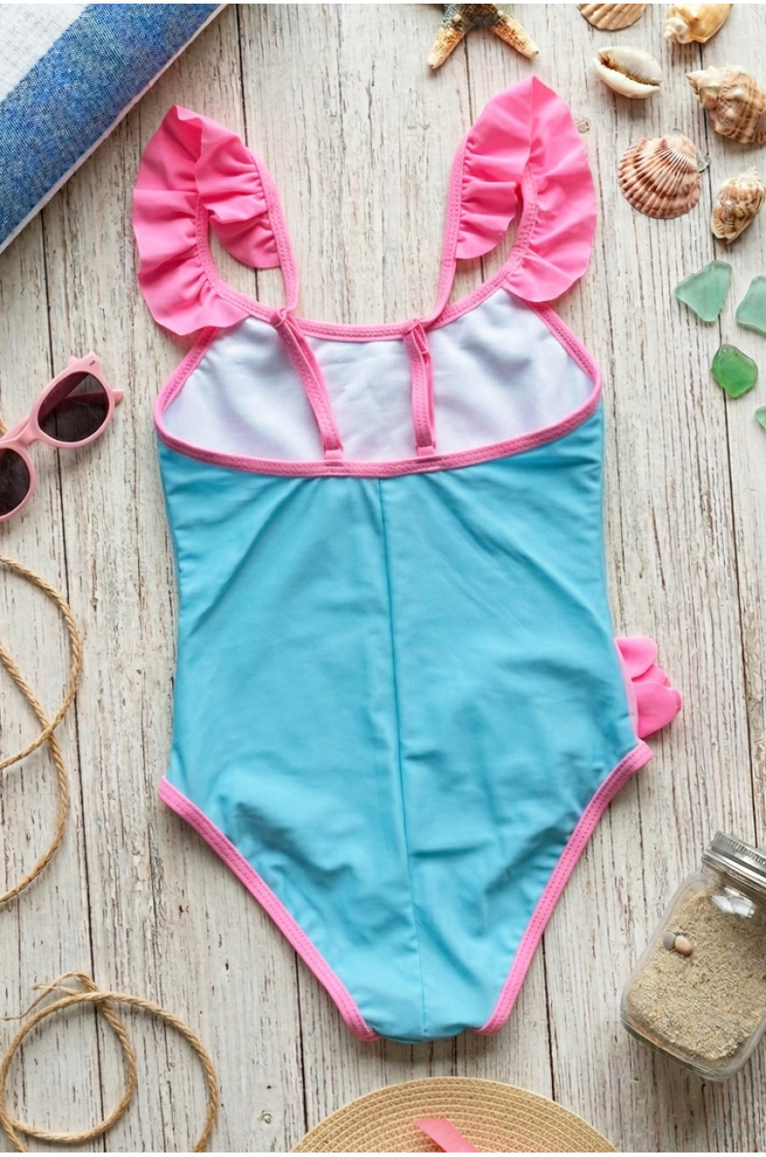 Купальник детский слитный для девочки голубого цвета с принтом 978 213371