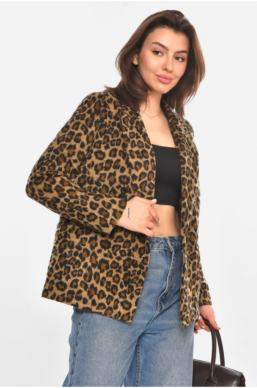 Піджак жіночий коричневого кольору з принтом 63831 213398