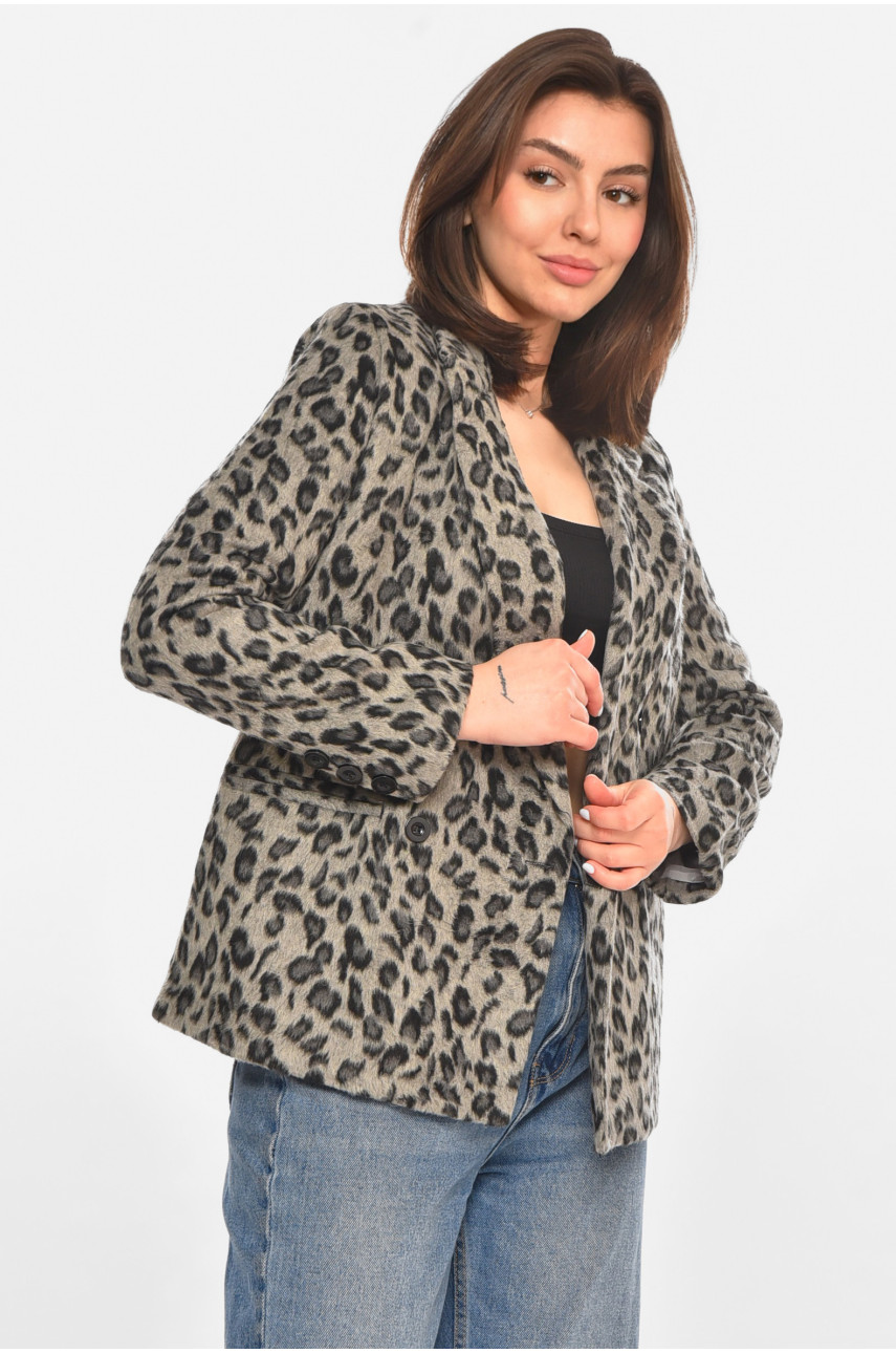 Піджак жіночий сірого кольору з принтом 63831 213399