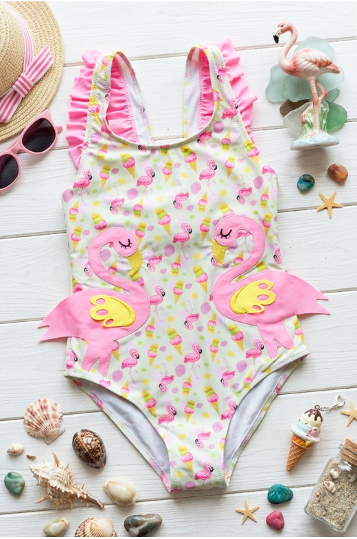 Купальник детский слитный для девочки молочного цвета с принтом 968 213406