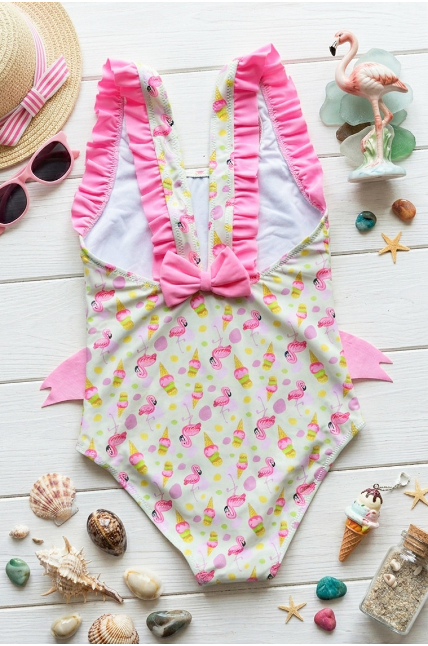 Купальник детский слитный для девочки молочного цвета с принтом 968 213406