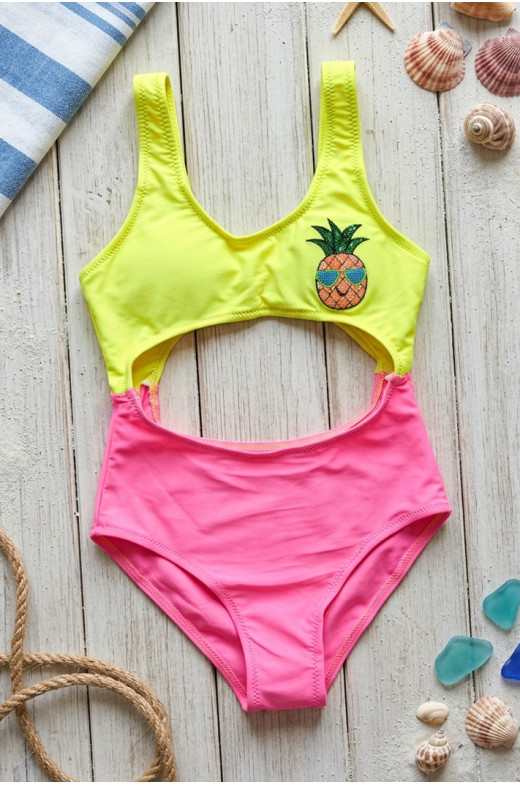 Купальник детский слитный для девочки желтого цвета с принтом 824-1 213407