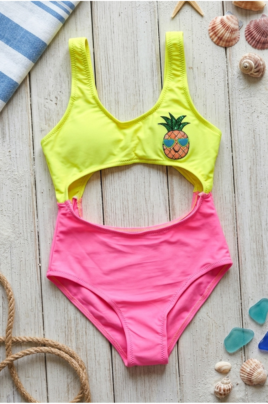 Купальник детский слитный для девочки желтого цвета с принтом 824-1 213407