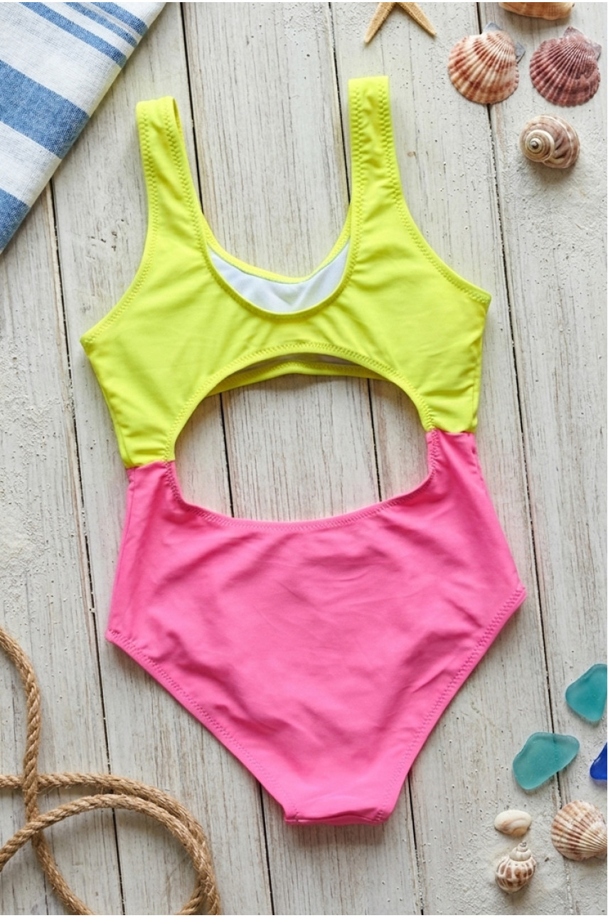 Купальник детский слитный для девочки желтого цвета с принтом 824-1 213407