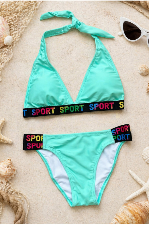 Купальник подростковый для девочки бирюзового цвета с принтом 973-1 213411