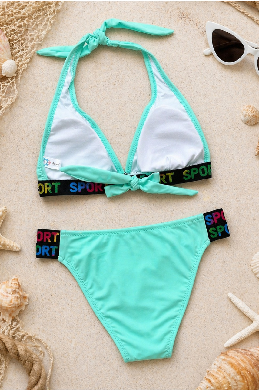 Купальник подростковый для девочки бирюзового цвета с принтом 973-1 213411