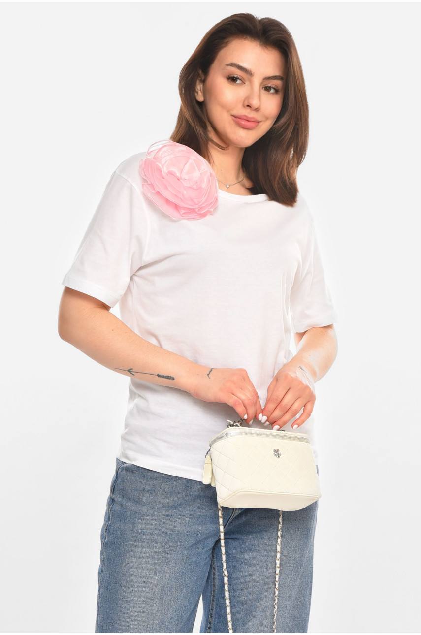 Футболка жіноча однотонна білого кольору 213435