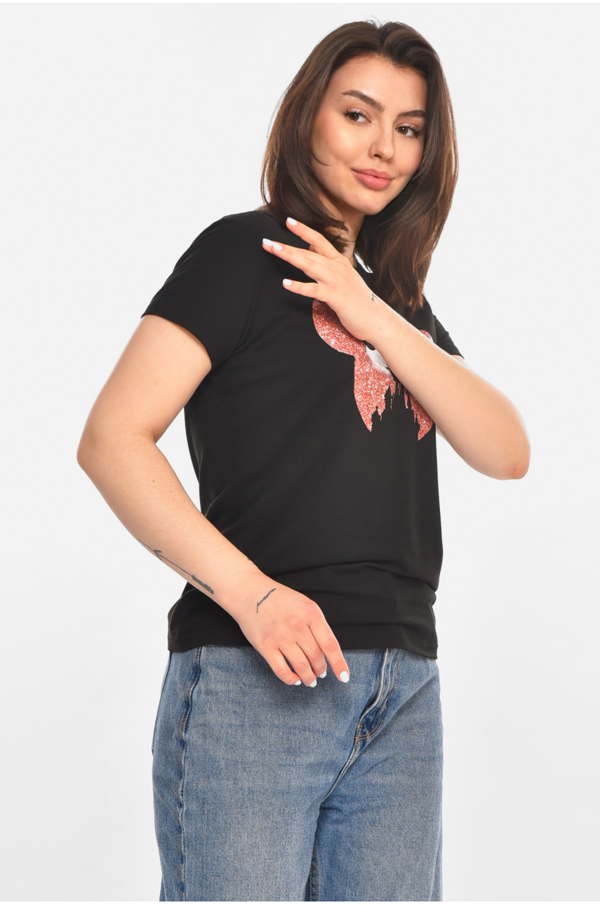 Футболка жіноча чорного кольору з принтом 213441