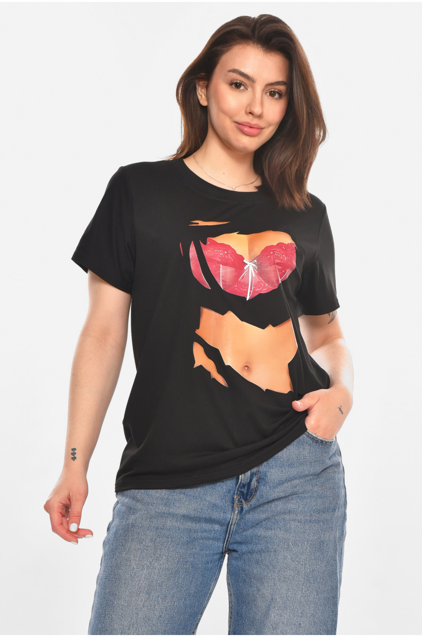 Футболка жіноча чорного кольору з принтом 213444