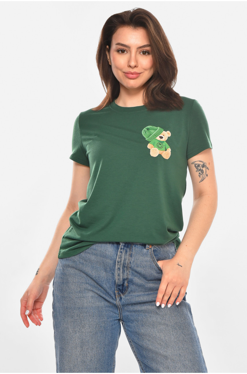 Футболка жіноча зеленого кольору з принтом 213446