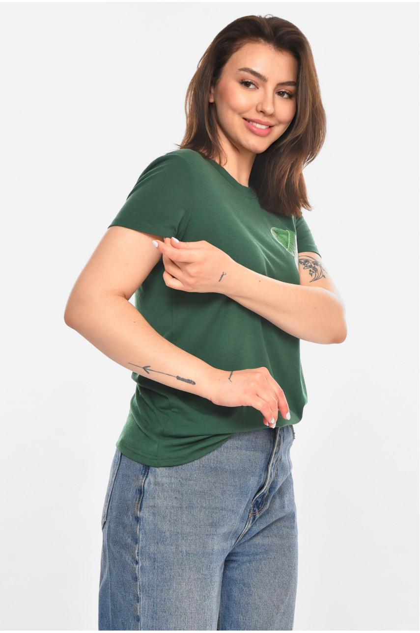 Футболка жіноча зеленого кольору з принтом 213446