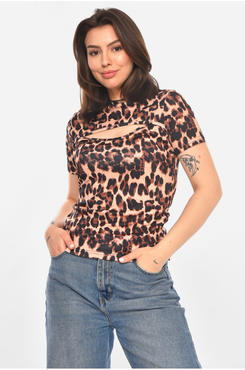 Футболка жіноча бежевого кольору з принтом 213450