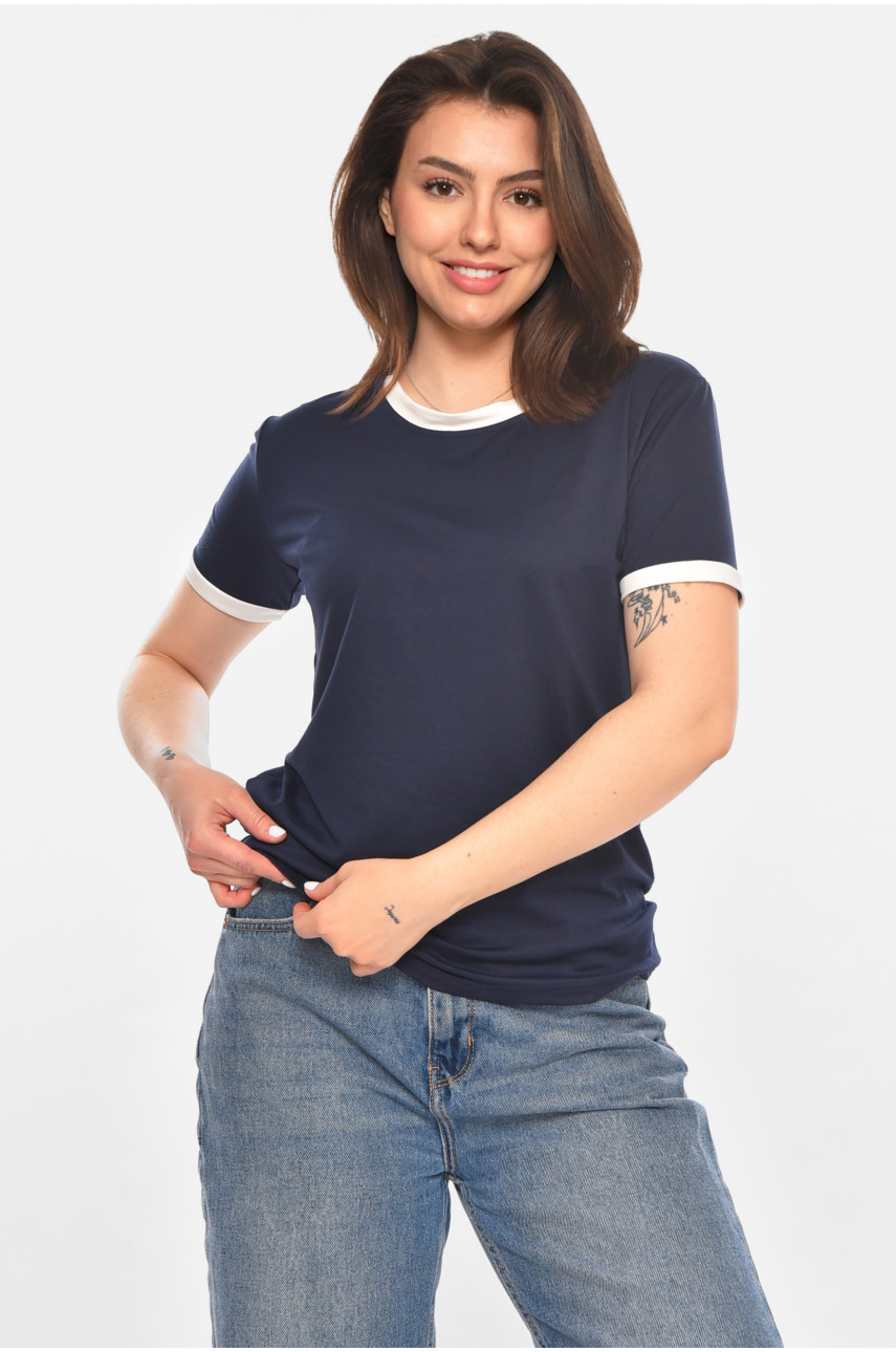 Футболка жіноча однотонна темно-синього кольору 213451