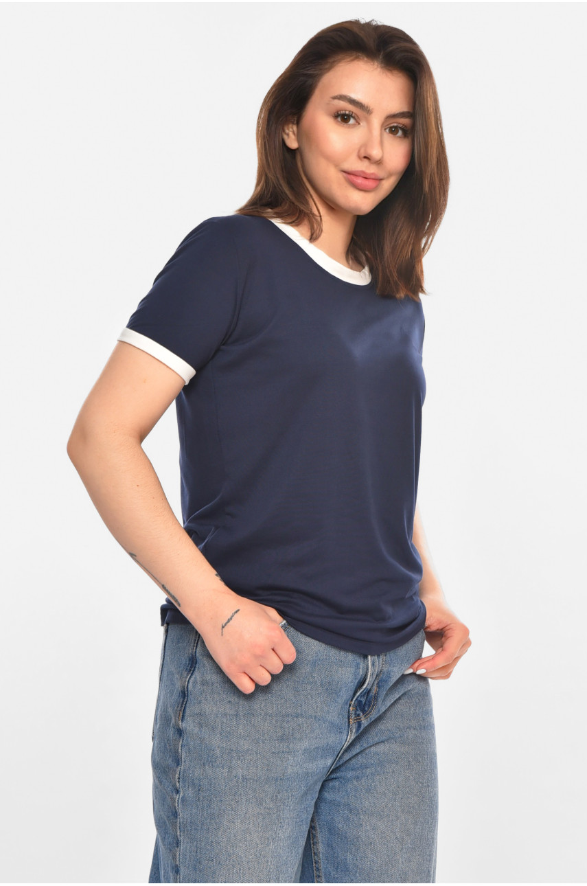 Футболка жіноча однотонна темно-синього кольору 213451