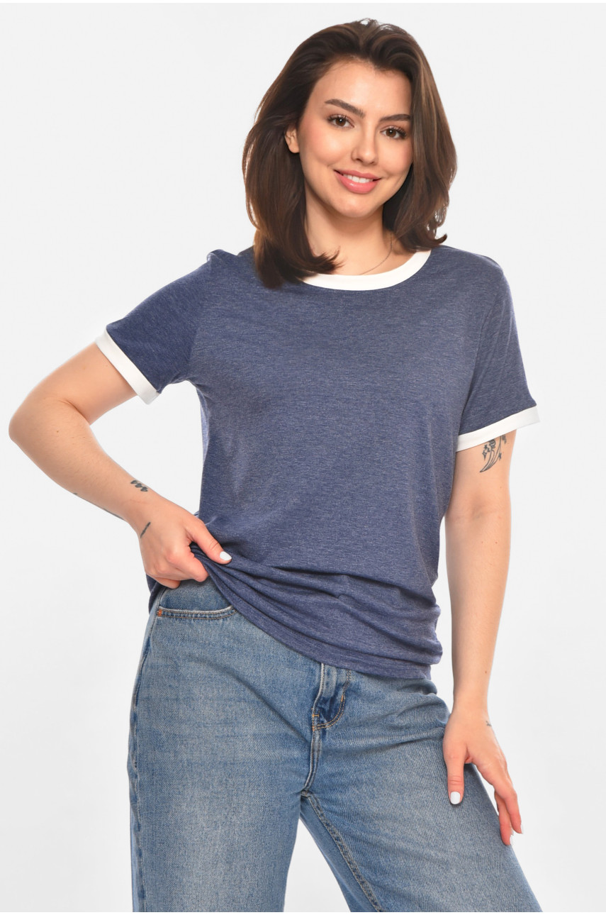 Футболка жіноча однотонна темно-синього кольору 213452