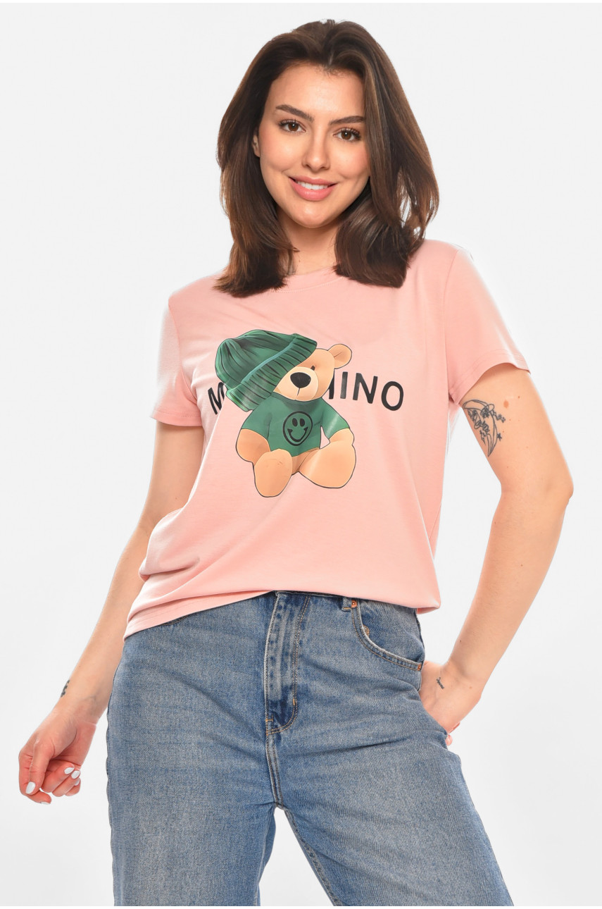 Футболка жіноча рожевого кольору з принтом 213455