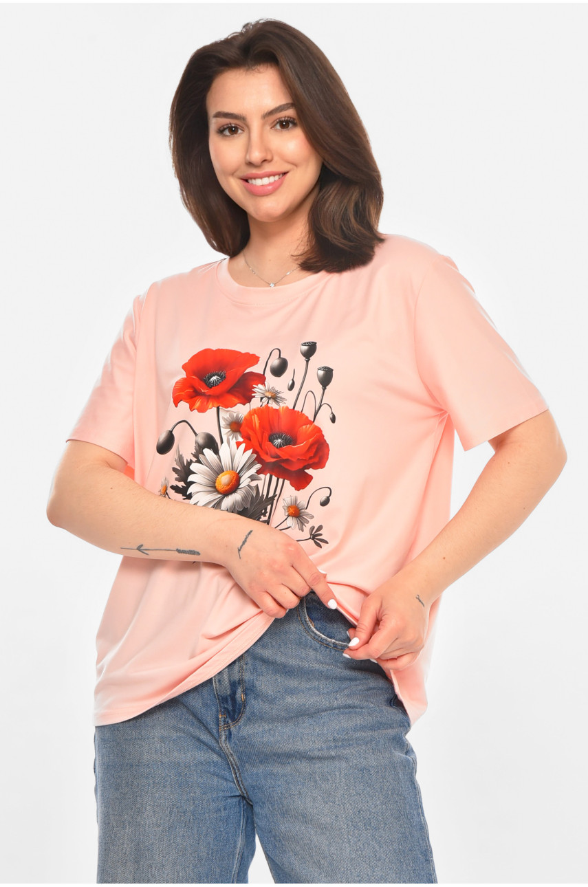 Футболка жіноча рожевого кольору з принтом 213456
