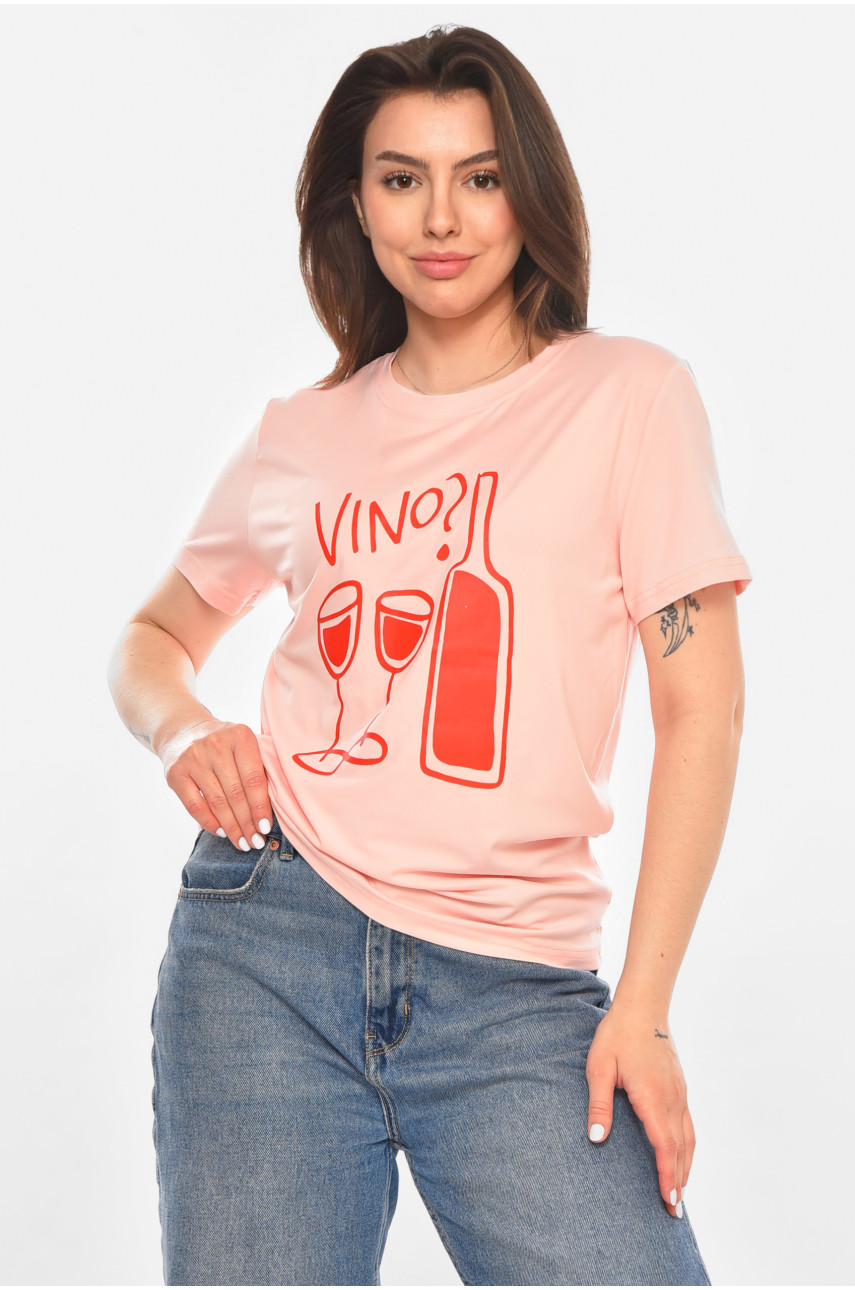Футболка жіноча рожевого кольору з принтом 213458
