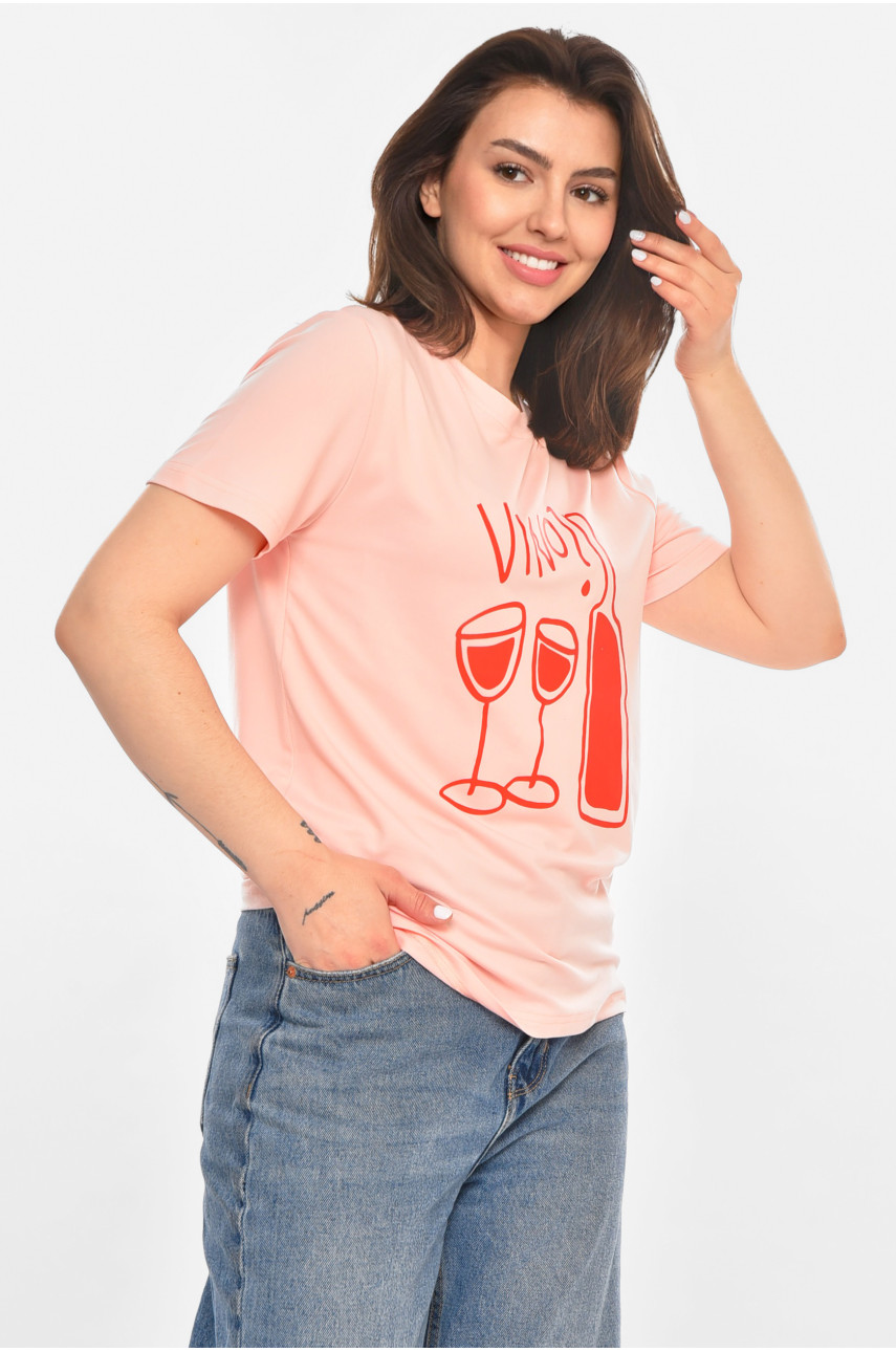 Футболка жіноча рожевого кольору з принтом 213458