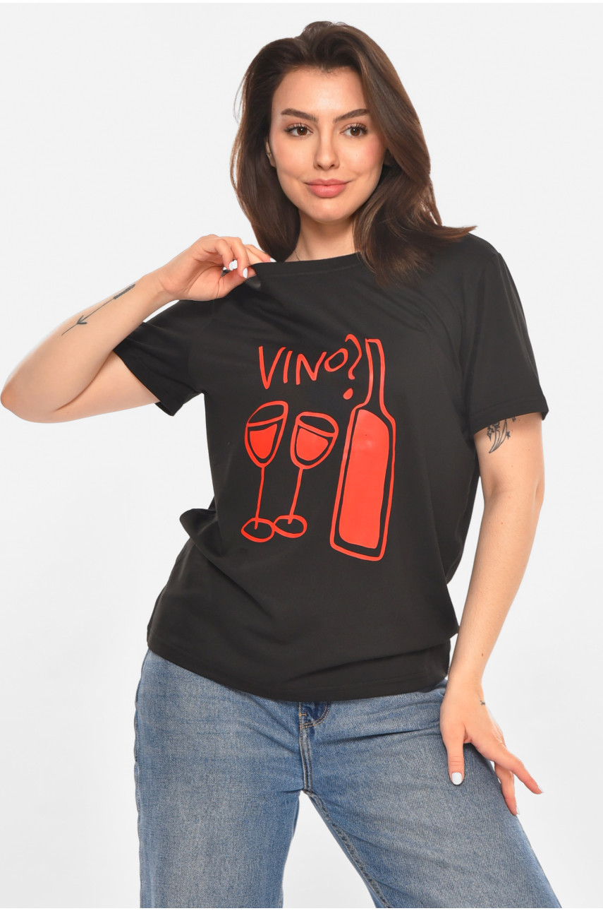 Футболка жіноча чорного кольору з принтом 213459