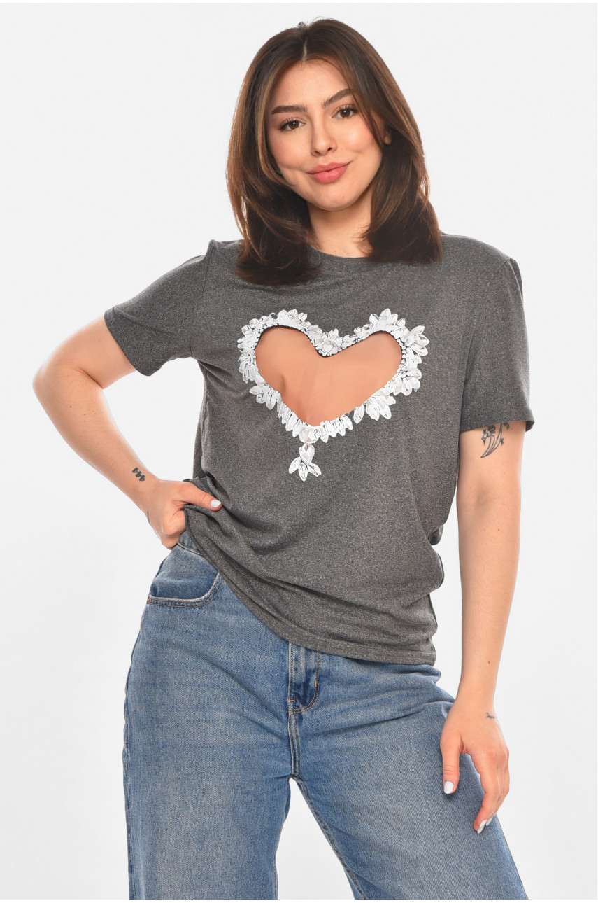 Футболка жіноча сірого кольору з принтом 213464