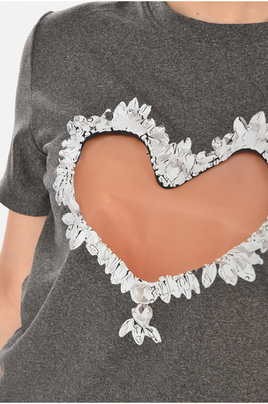 Футболка жіноча сірого кольору з принтом 213464