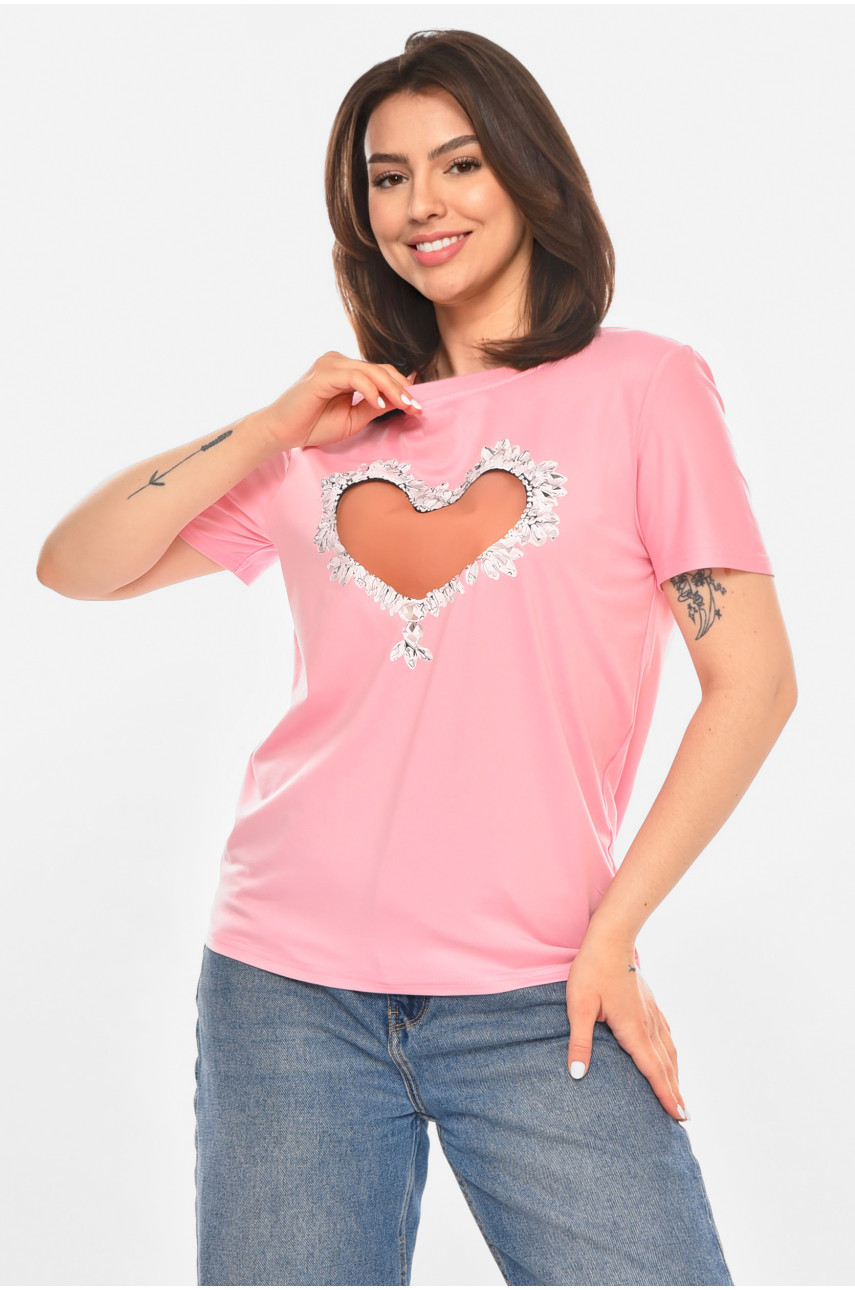 Футболка жіноча рожевого кольору з принтом 213466