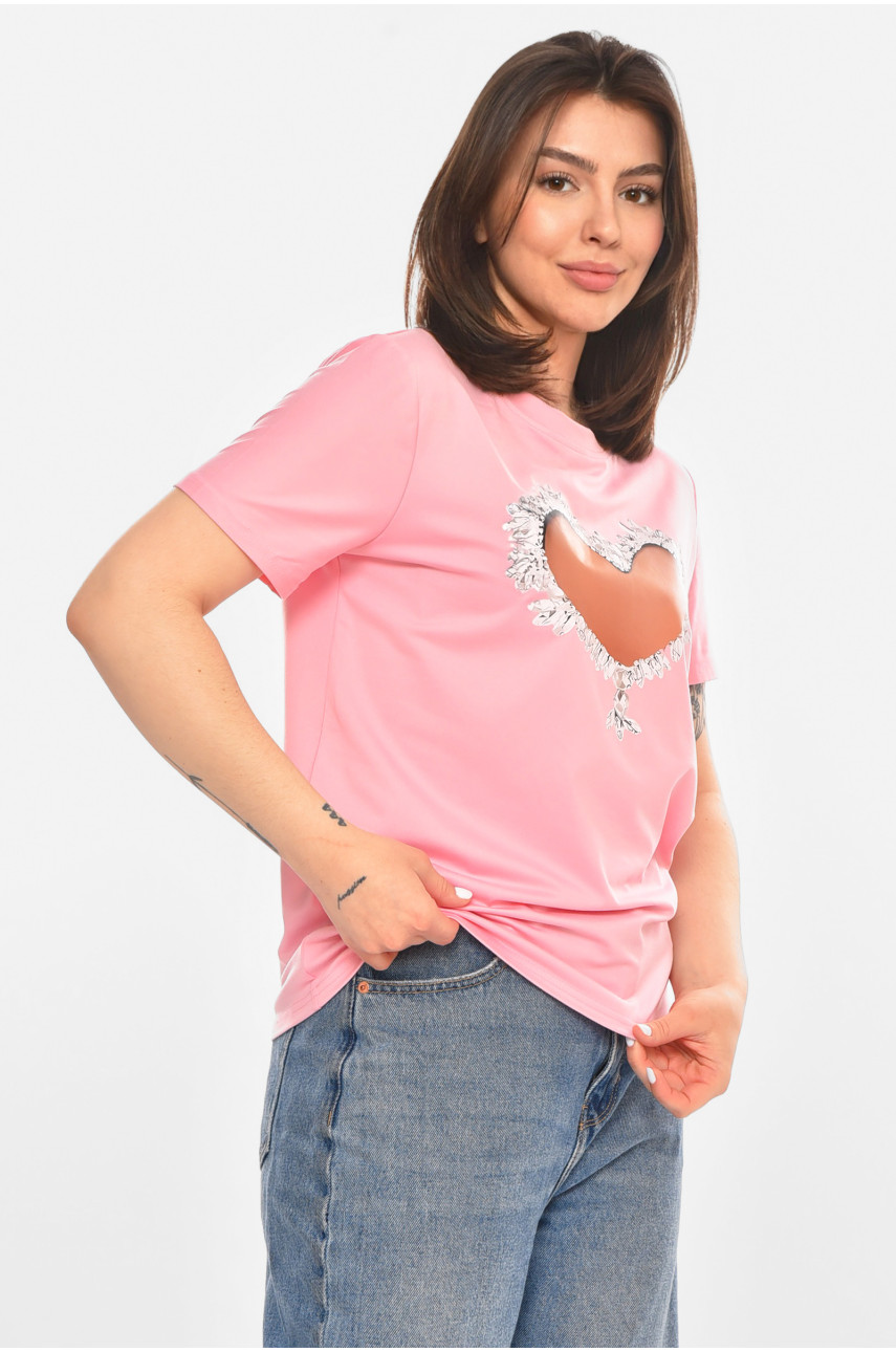 Футболка жіноча рожевого кольору з принтом 213466