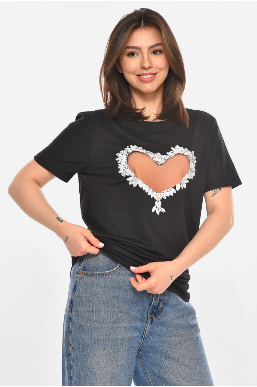 Футболка жіноча чорного кольору з принтом 213467