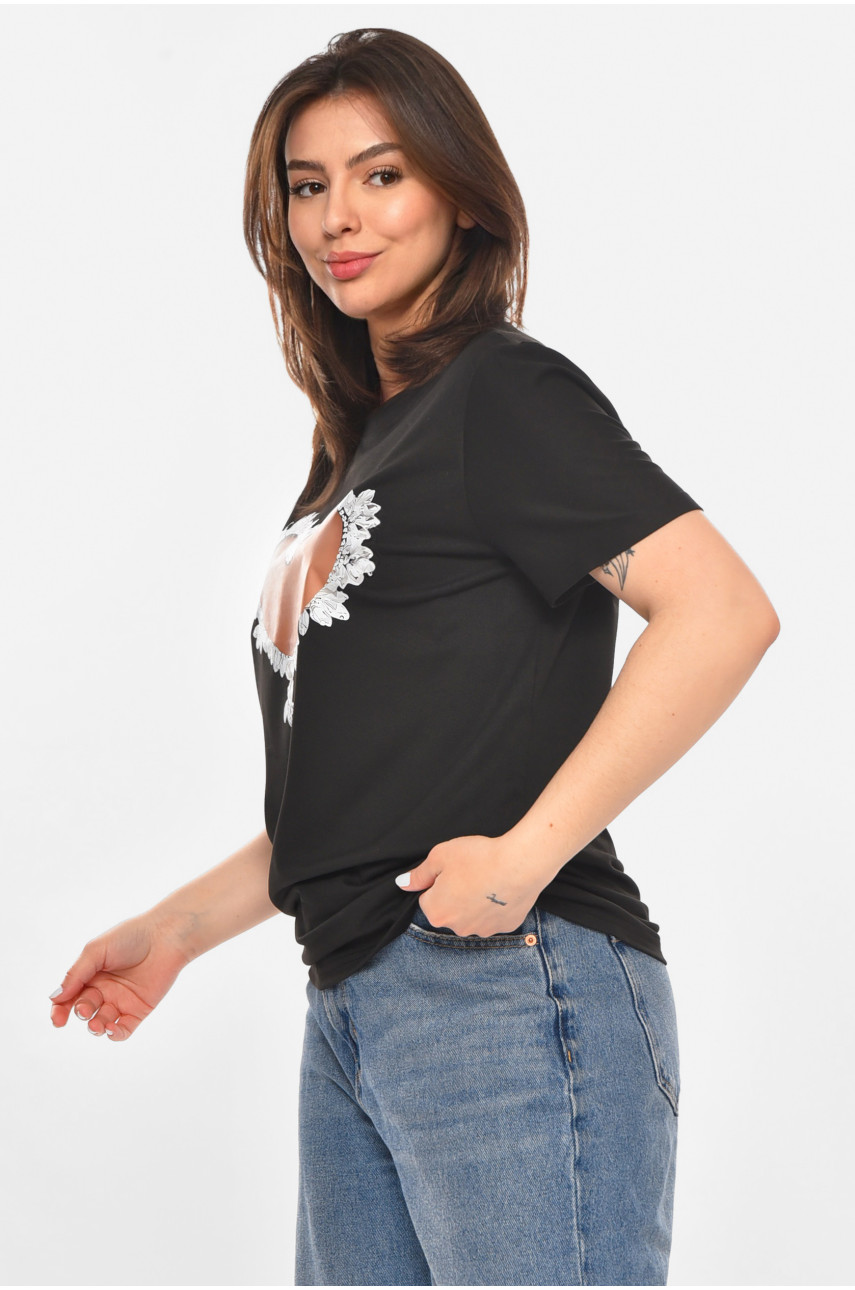 Футболка жіноча чорного кольору з принтом 213467